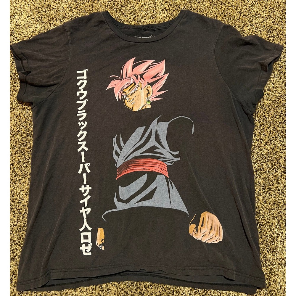 Dragon Ball Z Super Saiyan Rose Goku w/ Vertical Kanji Black T-shirt Men XL